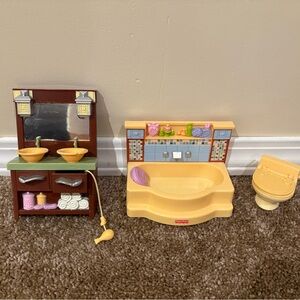 Fisher-Price Loving Dollhouse Bathtub, Toilet & Brown Double Vanity
